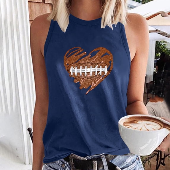 Plus Size Tank Tops for Women under $10 Round-Neck Sleeveless Baseball Loose Printed Pullover Tops Navy S
