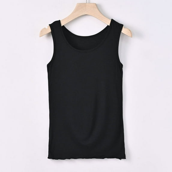 Plus Size Tank Tops for Women under $3 Sleeveless Solid Color Round Neck Casual Tank Top Black L