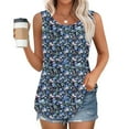 thumbnail image 1 of Plus Size Tank Tops for Women under $5 2025 Sleeveless Crew-neck Print Loose Casual Pleated Top Multicolor L, 1 of 6