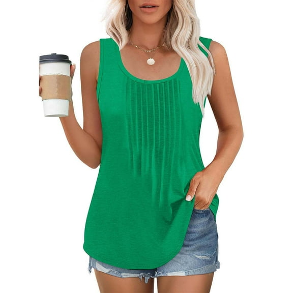 Plus Size Tank Tops for Women under $5 2025 Sleeveless Round Neck Plus Solid Color Casual Tee Tank Green 3XL