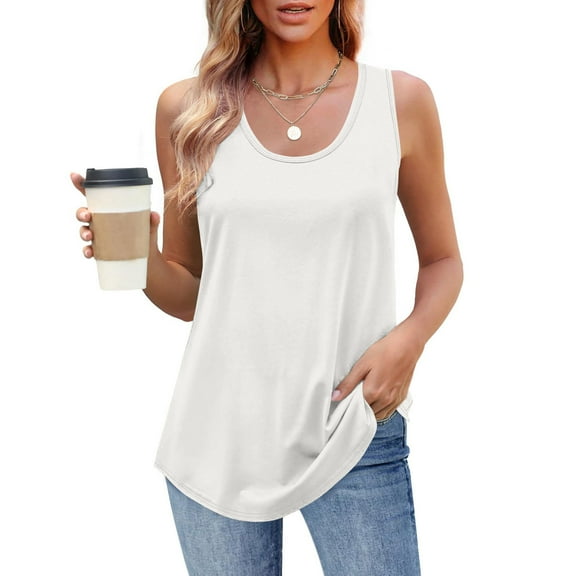 Plus Size Tank Tops for Women under $5 2025 Sleeveless Round Neck Solid Color Camisole White 3XL