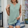 thumbnail image 1 of Plus Size Tank Tops for Women under $5 Sleeveless Chiffon V-neck Button Casual Solid Color Tank Green L, 1 of 6