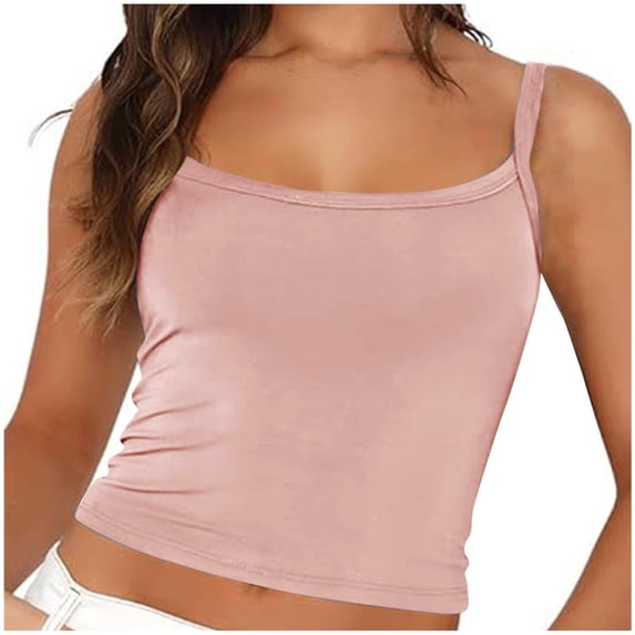 Plus Size Tank Tops for Women under $5 Solid Round Neck Sleeveless Camisole Tank Tops Pink S