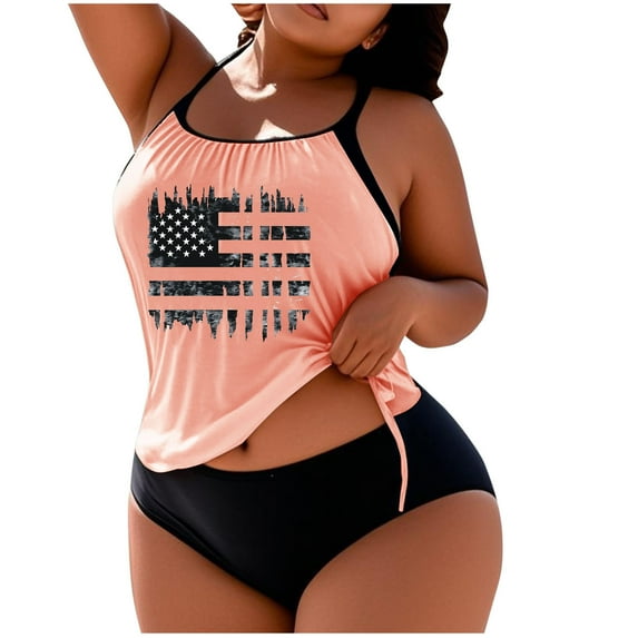 Plus Size Tankini Swimsuit Set for Women Wireless Padded Push Up Blouson Tops with Swim Shorts 2 Piece Bathing Suits