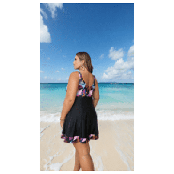 Plus Size Tankini Swimsuit - Women's Two Piece Bathing Suit Tropical Print Solid Color Beachwear Vacation Swimsuits with Shorts