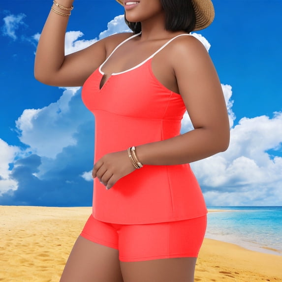 Plus Size Tankini Swimsuits for Women Bathing Suits Top Ruched Two Piece Keyhole V Neck Swim Suits