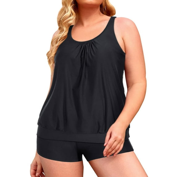 Plus Size Tankini Swimsuits for Women Blouson Swim Tops with Boyshorts Two Piece Bathing Suits