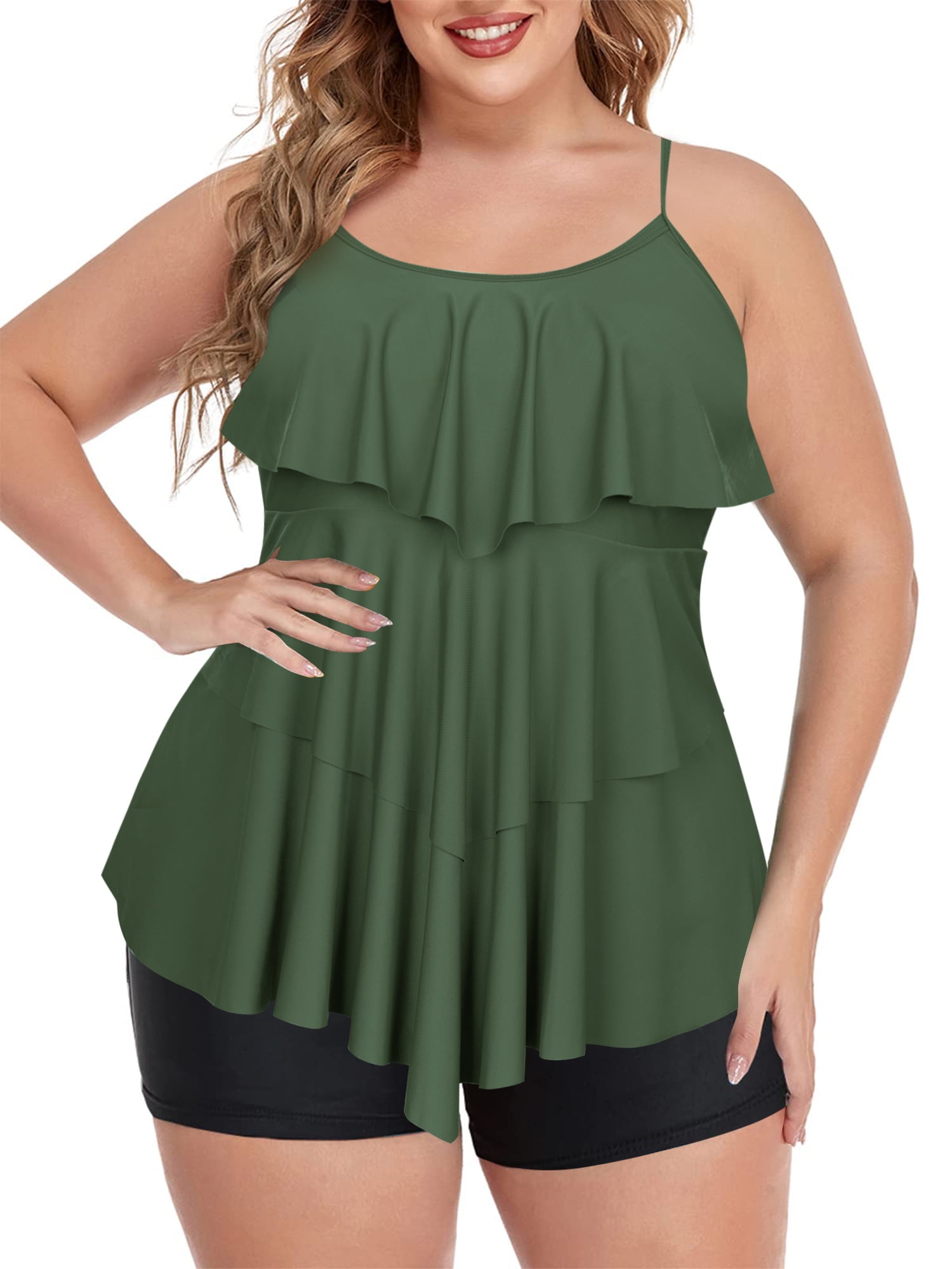 Plus Size Tankini Swimsuits for Women Ruffled Flounce Swimwear Two