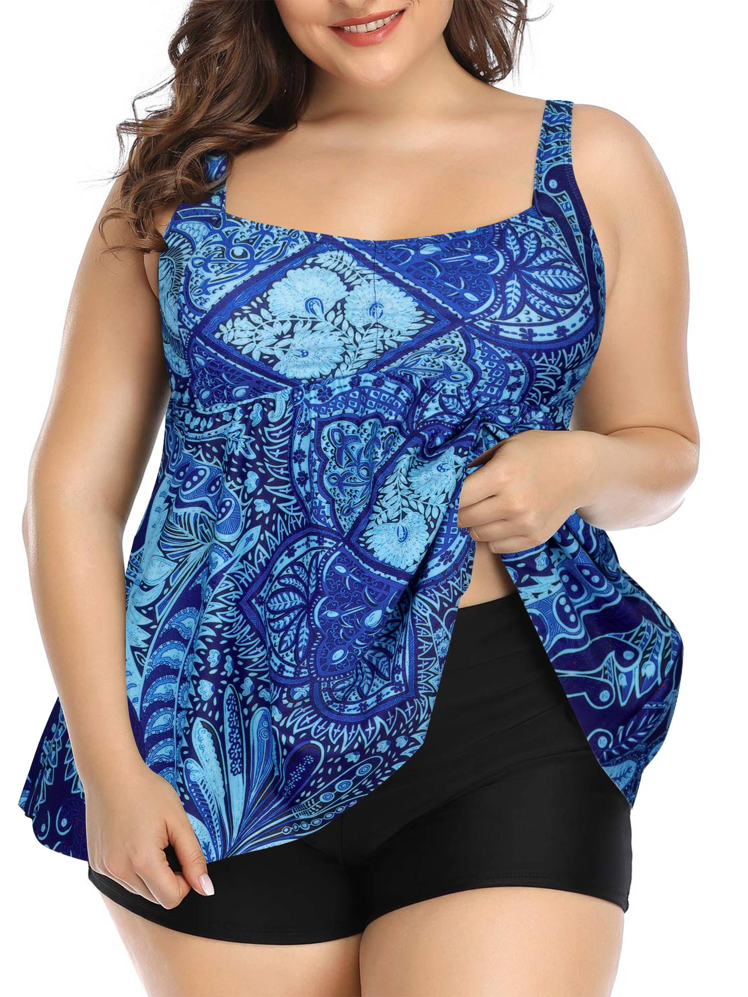 Plus Size Tankini Swimsuits for Women Tummy Control Two Piece Bathing Suits with Shorts Slimming Swimwear Walmart