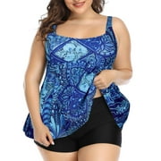 ZENBRIELE Plus Size Tankini Swimsuits for Women Tummy Control Two Piece Bathing Suits with Shorts Slimming Swimwear