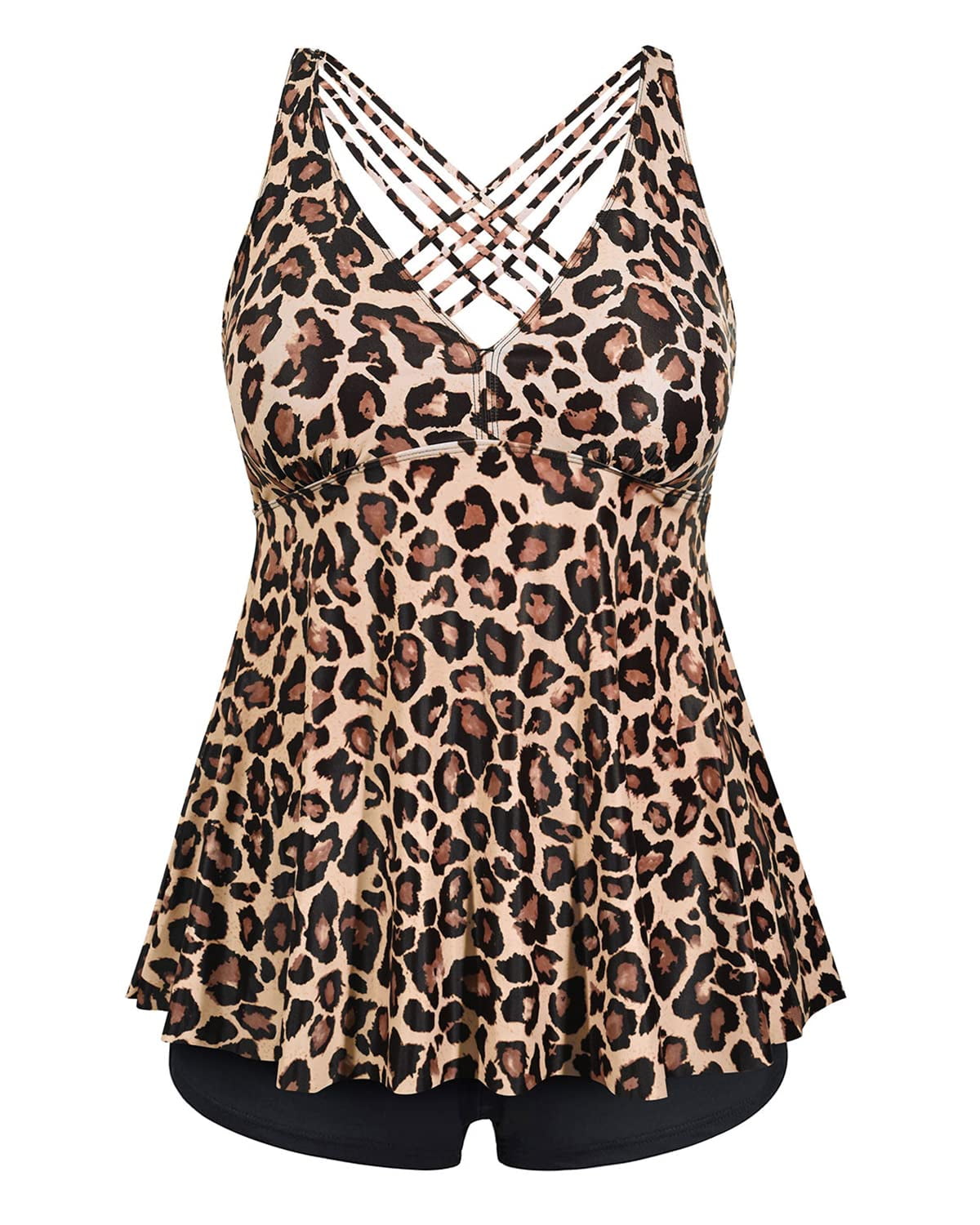 Plus Size Tankini Swimsuits for Women with Shorts Flowy V Neck Bathing