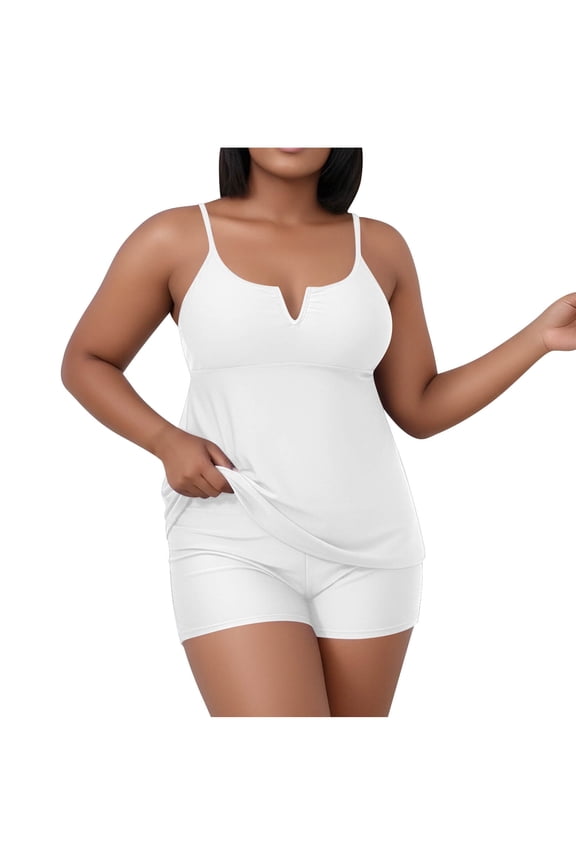 Plus Size Tankini Top for Women with Built-In Bra & Tummy Control - White Ruched Swim Top XL-5XL, Quick-Dry Full Coverage,Size XL