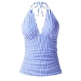 thumbnail image 1 of Plus Size Tankini Tops for Women Halter V Neck Full Coverage Bathing Suit Bikini Swimwear No Bottoms Blue XXL, 1 of 3