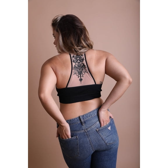 Plus Size Tattoo Back Bralette,  Breathable Mesh Racerback Bralette Unique Style, Unmatched Comfort, Adjustable Straps, Gifts For Her