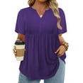 thumbnail image 1 of Plus Size Tee Shirts for Women Flowy V Neck Tops Trendy Short Sleeve 2025 Summer Button Blouses Xl Dark Purple, 1 of 6