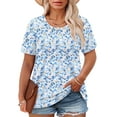 thumbnail image 1 of Plus Size Tee Shirts for Women Trendy Pleated Tops Dressy Short Sleeve Tunics Cute Comfy Crew Neck Tees 1X Floral, 1 of 3