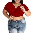thumbnail image 1 of Plus Size Tees For Women V Neck Short Sleeve Built In Bra Pullover Tops Summer Casual Loose Basic T Shirts (3XL, Red), 1 of 7