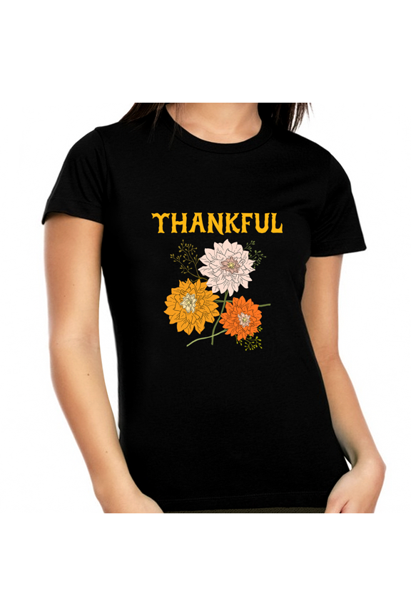 Plus Size Thanksgiving Shirts for Women Plus Size Thankful Shirts for Women Fall Flower Tshirts for Women