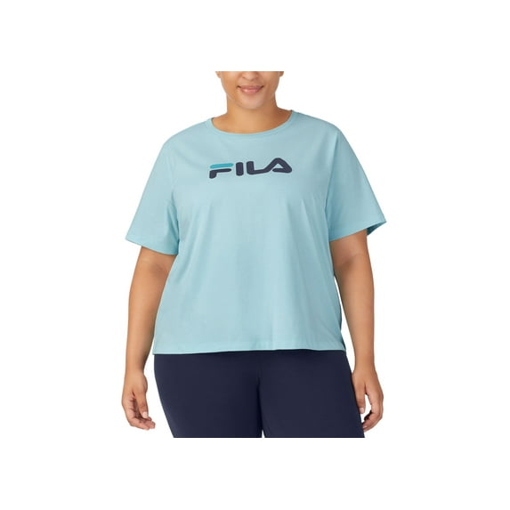 Plus Size Thea Cotton Logo Short-Sleeve T-Shirt Iced Aqua Fila Navy Biscay 3X