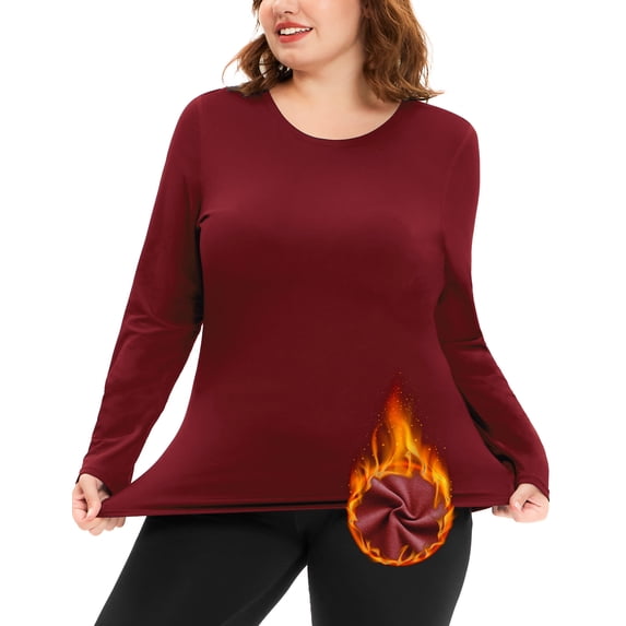 Plus Size Thermal Shirts for Women Fleece Lined Crew Neck Base Layer Long Sleeve Top,1X-5X