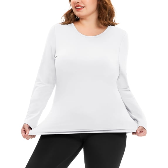 Plus Size Thermal Shirts for Women Fleece Lined Crew Neck Base Layer Long Sleeve Top,1X-5X