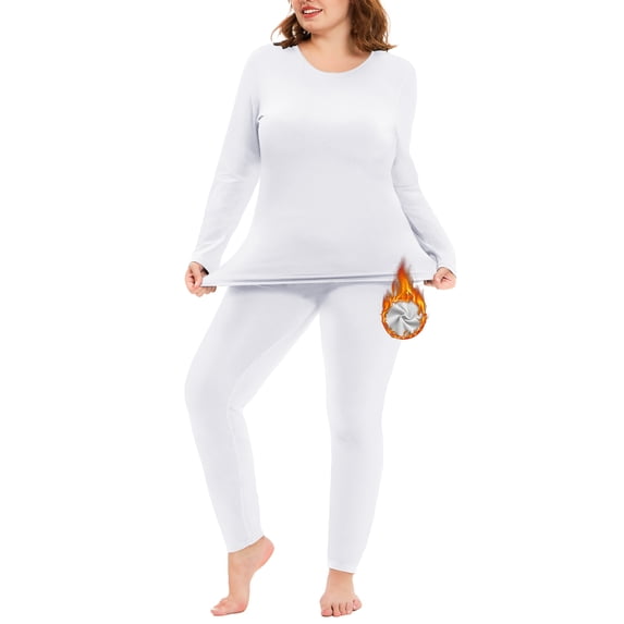 Plus Size Thermal Underwear for Women Fleece Lined Long Johns Base Layer Top and Bottom Set,1X-5X