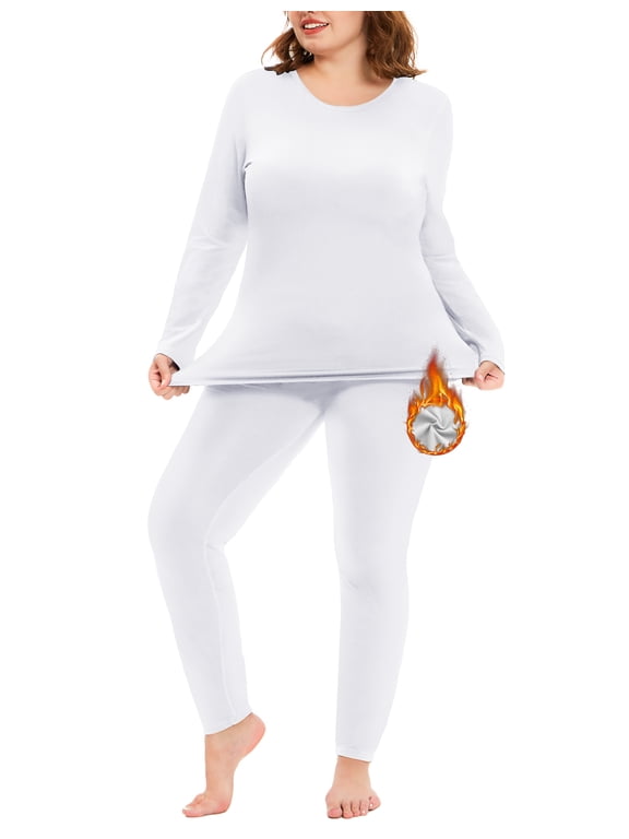Plus Size Thermal Underwear for Women Fleece Lined Long Johns Base Layer Top and Bottom Set,1X-5X