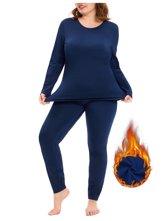 Plus Size Thermal Underwear for Women Fleece Lined Long Johns Base Layer Top and Bottom Set,1X-5X