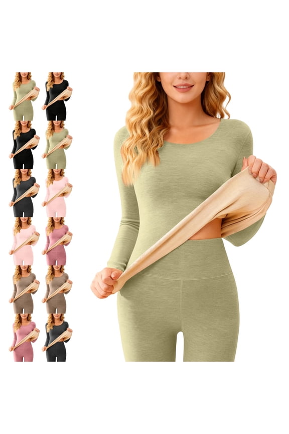 Plus Size Thermal Underwear for Women Long Fleece Lined Base Layer Winter Warm Top Green XL