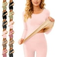 thumbnail image 1 of Plus Size Thermal Underwear for Women Long Fleece Lined Base Layer Winter Warm Top Pink S, 1 of 4
