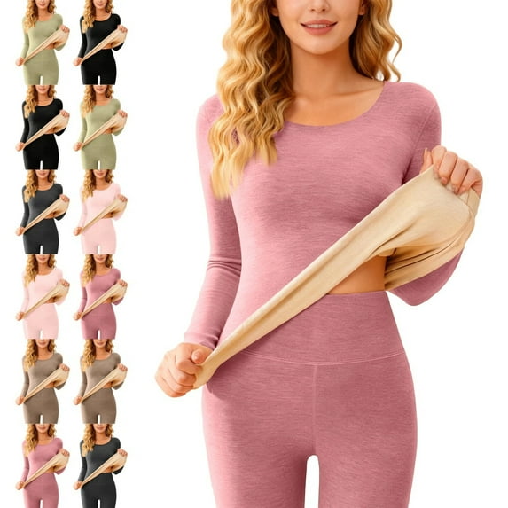 Plus Size Thermal Underwear for Women Long Fleece Lined Base Layer Winter Warm Top Wine S