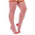 thumbnail image 1 of Plus Size Thin Striped Patterned Socks (Thigh High) Color: Red and White, 1 of 1