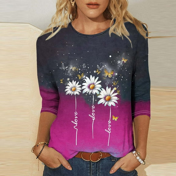 Plus Size Three Quarter Length Sleeve Tunic Tops for Women Womens Summer Blouses 2025 T Shirts for Women Trendy Fitted Printed Tops for Women Dressy Casual orders placed