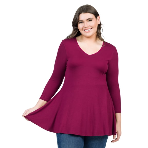 Plus Size Three Quarter Sleeve V Neck Tunic Top