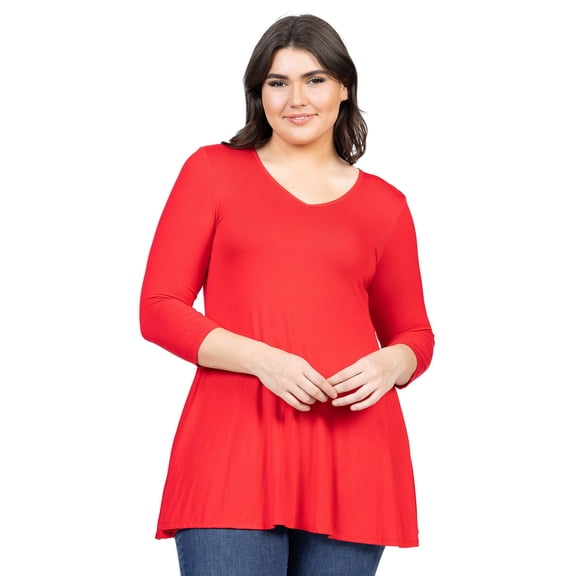 Plus Size Three Quarter Sleeve V Neck Tunic Top