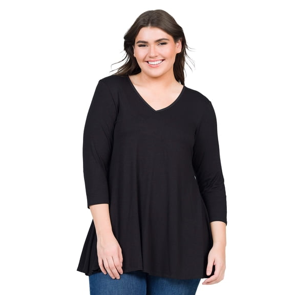 Plus Size Three Quarter Sleeve V Neck Tunic Top