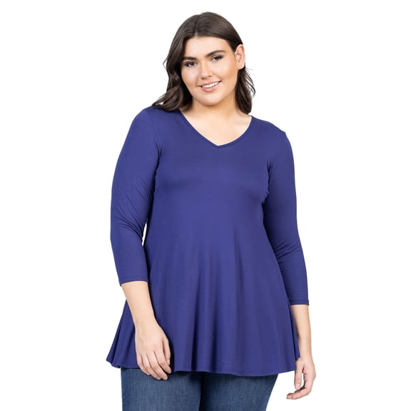 Plus Size Three Quarter Sleeve V Neck Tunic Top