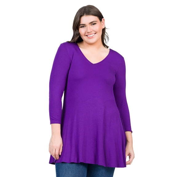 Plus Size Three Quarter Sleeve V Neck Tunic Top