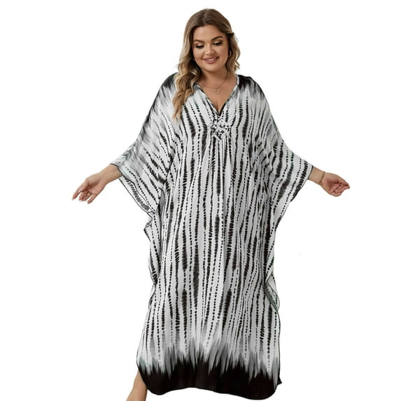 Plus Size Tie Dye Kaftan Dresses for Women Long Caftan Loungewear Batwing Summer Casual Mumu Dress Lightweight Beach Tunic Flowy House Wear Soft Sleepwear