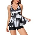 Plus Size Tie Dye Print Black Double Straps Top Swimsuits for Women Two