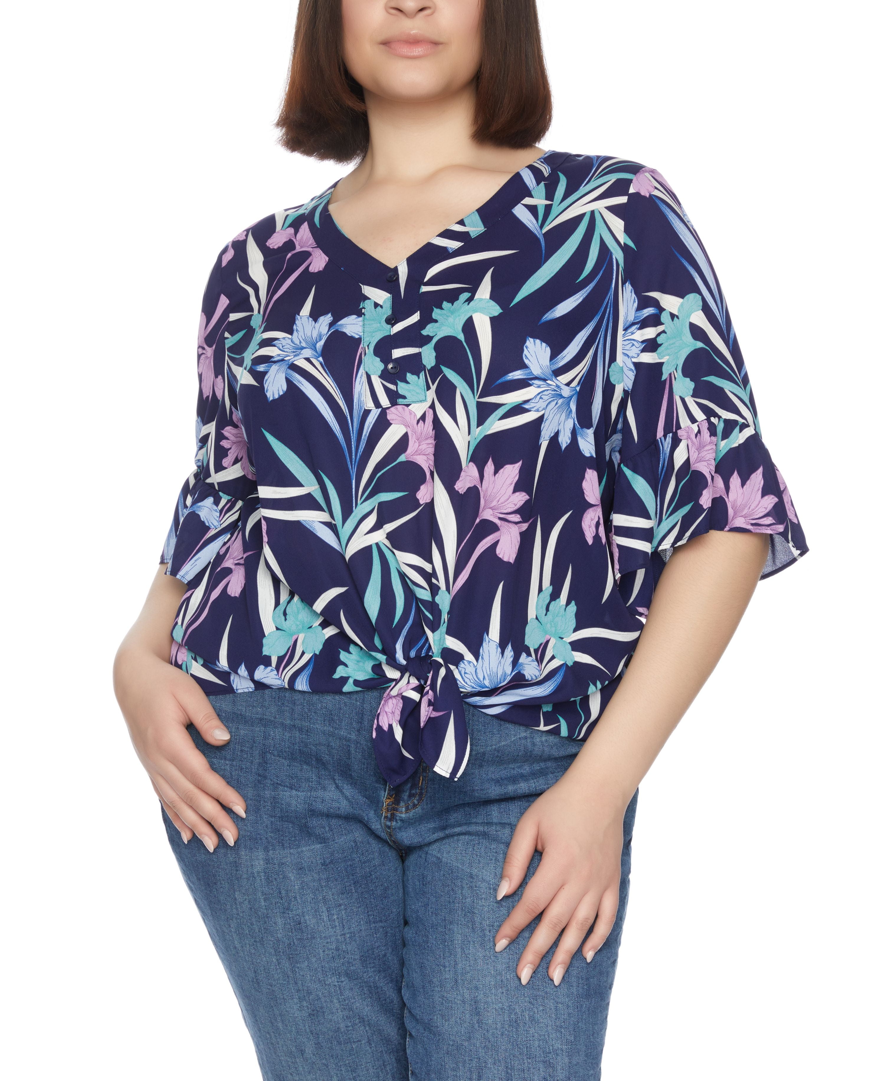 Plus Relaxed Long Sleeve Tie Waist Top main image 1