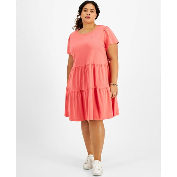 Plus Size Tiered Dress Geranium 2X