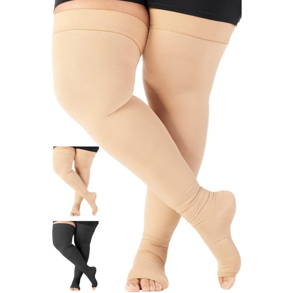 Plus Size Toeless Compression Thigh Highs Unisex 20-30mmHg Beige, 7X-Large