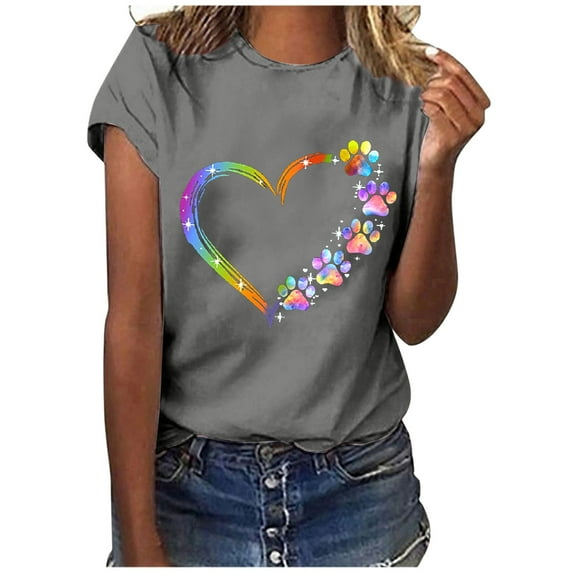 Plus Size Top Clearance,Women Letter Printing Short Sleeves Loose T-Shirt Blouse Tops Gray XL(XL)