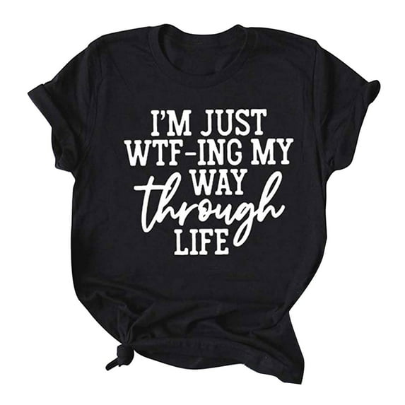 Plus size Tops Women's Printed Plus Size T-Shirts Short Sleeve Graphic Tee Tops Black 6(S)