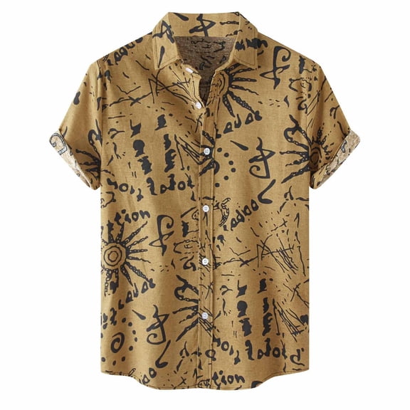 Plus Size Top Men's Hawaiian Short Sleeve Beach Shirt Printed Summer Button Down Shirts Yellow 6(L)