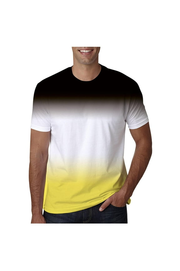 Plus Size Top Men's Popular Gradient Sport Short Sleeve Tops T-Shirt Yellow 6(L)