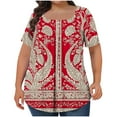 thumbnail image 1 of Plus Size Top for Womens Casual Summer Short Sleeve T Shirts Fashion Spring Floral Printing Pullover Oversized Loose Square Collar Blouses Tops 07#Red L, 1 of 5
