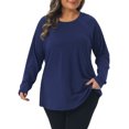 thumbnail image 1 of Plus Size Top for Women Long Sleeve Crew Neck Pleated Shirts Loose Fit Tunic Tops 2X Navy Blue, 1 of 5