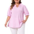 thumbnail image 1 of Plus Size Top for Women Ruffled Trim Notch V Neck Puff Sleeves Textured Summer Shirts Blouse 3X //, 1 of 6